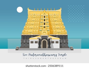 Sree Padmanabhaswamy Temple - Thiruvananthapuram - Stock Illustration as EPS 10 File