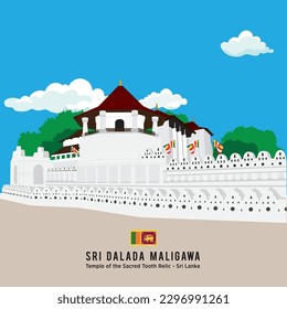 Sri Dalada Maligawa o el templo de la reliquia sagrada de Kandy Sri Lanka. Ilustración vectorial art.