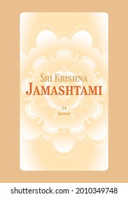 Sri Krishna Janmashtami social media story template devoted to annual Indian festival. Gokulashtami rituals like fasting, singing, praying together, preparing food, night vigils and visiting temples.