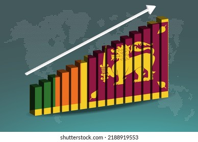 3D-Balkendiagramm, Vektorgrafik, aufsteigender Pfeil auf Daten, Länderstatistik-Konzept, Sri Lanka-Länderflagge auf 3D-Balkendiagramm, steigende Werte, Nachrichtenbanner-Idee