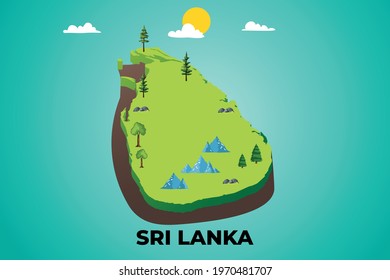 Sri Lanka 3d isometric map with topographic details mountains, trees and soil vector illustration design
