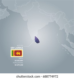 Sri Lanka 3d map with information of area and population of the country.