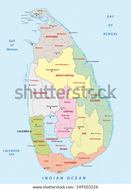 Sri Lanka Administrative Divisions Map Stock Vector (Royalty Free ...