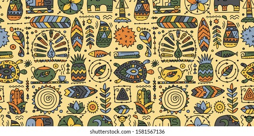 Sri Lanka art travel, tribal seamless pattern for your design. Vector illustration