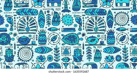 Sri Lanka art travel, tribal seamless pattern for your design. Vector illustration