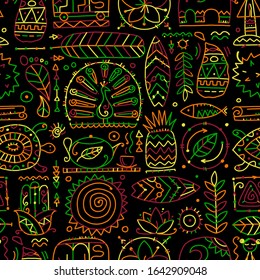 Sri Lanka art travel, tribal seamless pattern for your design. Vector illustration