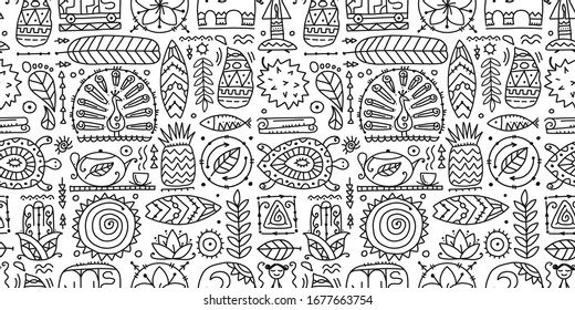 Sri Lanka art travel, tribal seamless pattern for your design. Vector illustration