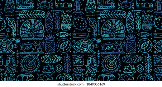 Sri Lanka art travel, tribal seamless pattern for your design. Vector illustration