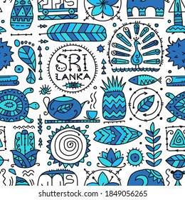 Sri Lanka art travel, tribal seamless pattern for your design. Vector illustration
