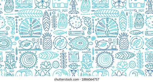 Sri Lanka art travel, tribal seamless pattern for your design. Vector illustration