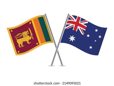 Sri Lanka and Australia crossed flags. Sri Lankan and Australian flags on white background. Lion flag. Sinha Flag. Vector icon set. Vector illustration.