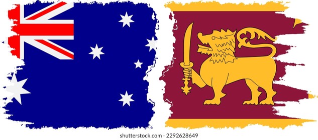 Sri Lanka and Australia grunge flags connection, vector