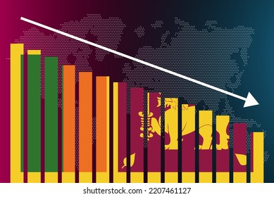 Sri Lanka Bar Chart Graph, Decreasing Values, Crisis And Downgrade Concept, Sri Lanka Flag On Bar Graph, Down Arrow On Data, News Banner Idea, Fail And Decrease, Financial Statistic