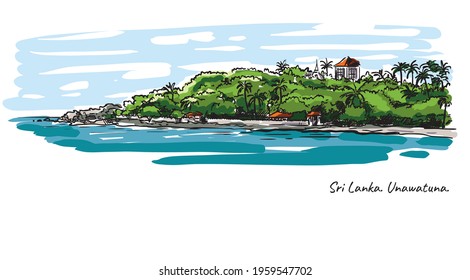 Sri Lanka beach. rest by the ocean. color vector illustration