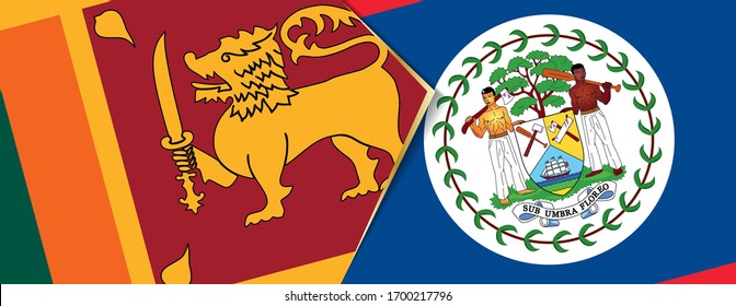 Die Flaggen Sri Lankas und Belizes, zwei Vektorillustrationen Flaggen Symbol für Beziehung oder Konfrontation.