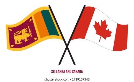 Sri Lanka and Canada Flags Crossed And Waving Flat Style. Official Proportion. Correct Colors.