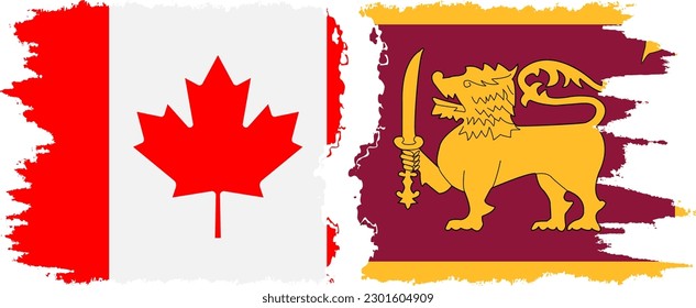 Sri Lanka and Canada grunge flags connection, vector