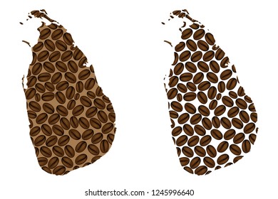 Sri Lanka (Ceylon) -  map of coffee bean, Democratic Socialist Republic of Sri Lanka map made of coffee beans,