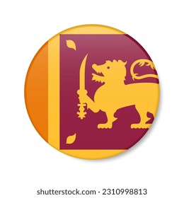 Icono del botón de círculo de Sri Lanka. Bandera redonda de Sri Lanka con sombra. Ilustración vectorial 3D realista aislada en blanco.