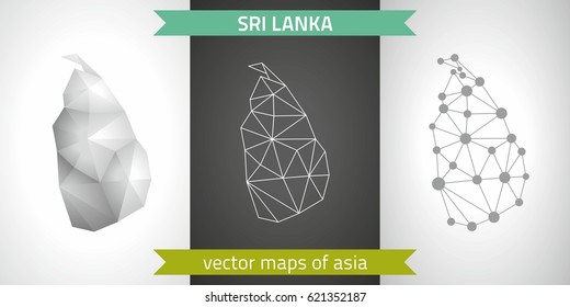 Sri Lanka collection of vector design modern maps, gray and black and silver dot outline mosaic 3d map
