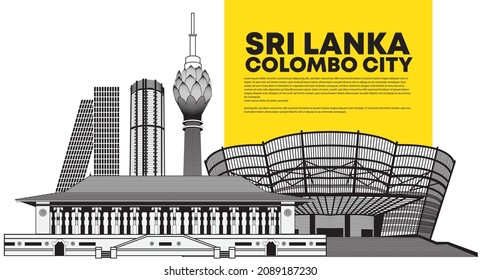 Sri Lanka, Colombo city. Line drawing vector illustration. 