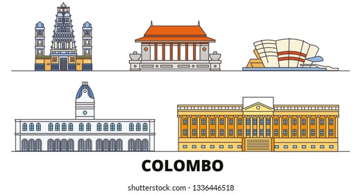Sri Lanka, Colombo flat landmarks vector illustration. Sri Lanka, Colombo line city with famous travel sights, skyline, design. 