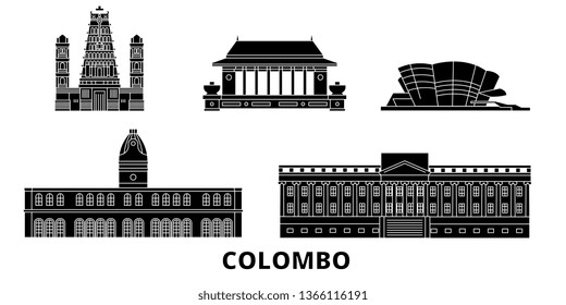 Sri Lanka, Colombo flat travel skyline set. Sri Lanka, Colombo black city vector illustration, symbol, travel sights, landmarks.