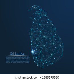 Sri Lanka communication network map. Vector low poly image of a global map with lights in the form of cities in or population density consisting of points and shapes in the form of stars and space.