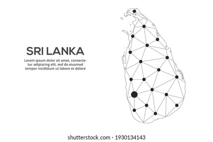 Karte des sri-lankischen Kommunikationsnetzes. Vektorbild einer Low-Poly-Weltkarte mit Stadtlampen. Karte in Form von Linien und Punkten