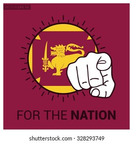 Sri Lanka country flag in Circle and pointing finger at viewer typography Ready for the Nation. Vector Illustration