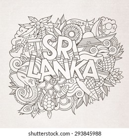 Sri Lanka country hand lettering and doodles elements and symbols background. Vector hand drawn sketchy illustration