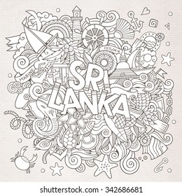 Sri Lanka country hand lettering and doodles elements and symbols background. Vector hand drawn sketchy illustration