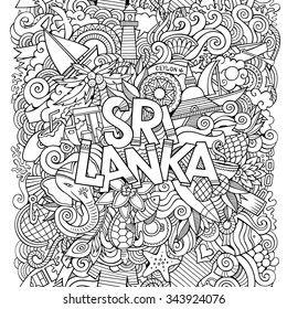 Sri Lanka country hand lettering and doodles elements and symbols background. Vector hand drawn sketchy illustration