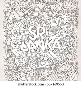 Sri Lanka country hand lettering and doodles elements and symbols background. Vector hand drawn sketchy illustration