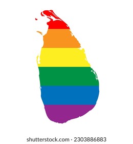 Sri Lanka country silhouette. Country map silhouette in rainbow colors of LGBT flag.