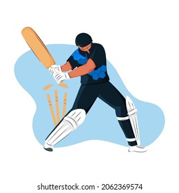 Sri Lanka Cricket Batter Losing His Wicket On Blue And White Background.