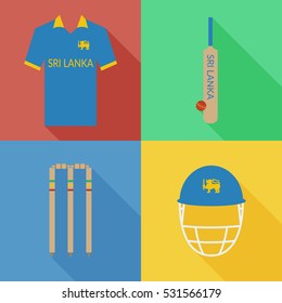 Sri Lanka cricket icons in flat design with long shadows