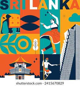 Sri Lanka culture travel set, famous architectures and specialties, flat design. Asia business travel and tourism concept clipart. Image for presentation, banner, website, advert, flyer, roadmap, icon
