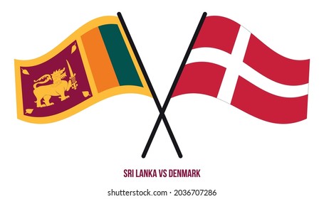 Sri Lanka and Denmark Flags Crossed And Waving Flat Style. Official Proportion. Correct Colors.