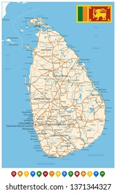 Sri Lanka Detailed Map and Colored Icons - High detail map of Sri Lanka - All elements are separated in editable layers clearly labeled - Vector illustration.