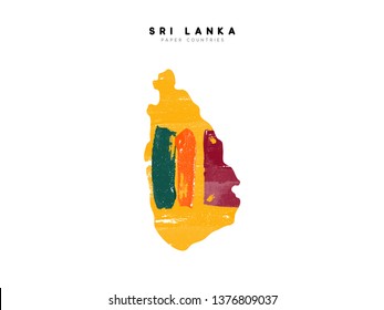 Mapa detallado de Sri Lanka con bandera del país. Pintado en colores de color agua pintados en la bandera nacional.