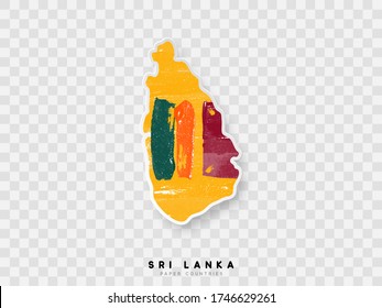 Mapa detallado de Sri Lanka con bandera del país. Pintado en acuarela pintando colores en la bandera nacional.