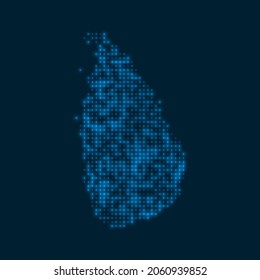 Sri Lanka salpicó un mapa brillante. Forma del país con bombillas azules brillantes. Ilustración vectorial.