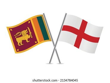 Sri Lanka And England Crossed Flags. Sri Lankan And English Flags On White Background. Lion Flag. Sinha Flag. Vector Icon Set. Vector Illustration.