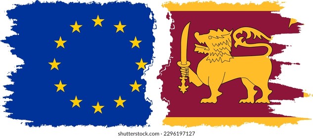 Sri Lanka and European Union grunge flags connection, vector