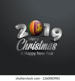 Sri Lanka Flag 2019 Merry Christmas Typography. New Year Abstract Celebration background