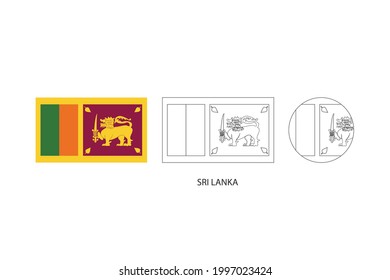 Sri Lanka flag 3 versions, Vector illustration, Thin black line of rectangle and the circle on white background.