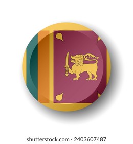 Sri Lanka flag - 3D circle button with dropped shadow. Vector icon.