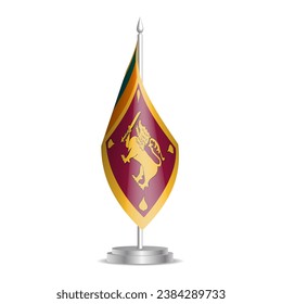 Sri Lanka flag - 3D mini flag hanging on desktop flagpole. Usable for summit or conference presentaiton. Vector illustration with shading.