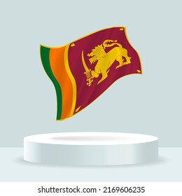 Bandera de Sri Lanka. 3d representación de la bandera mostrada en el soporte. Bandera ondulada en tonos pastel modernos. Dibujo, sombreado y color de la bandera en capas separadas, cuidadosamente en grupos para una edición sencilla.